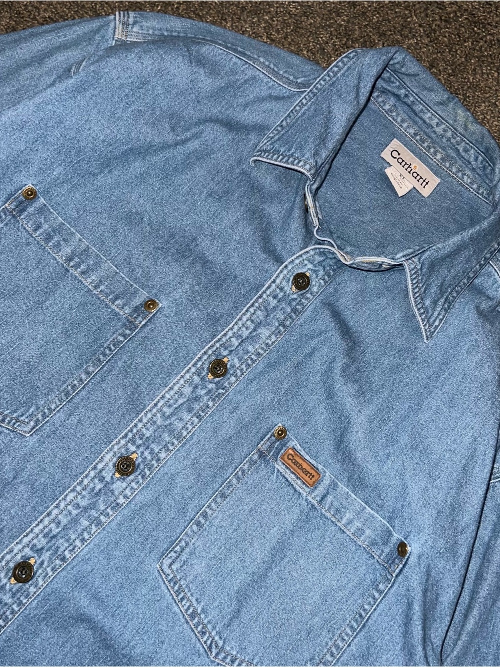 Vintage Y2K Carhartt Denim Button Up Shirt Men’s Size XL TALL S97STW